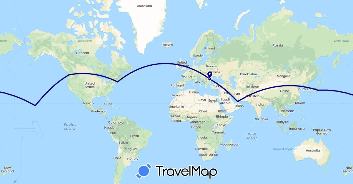 TravelMap itinerary: driving in United Arab Emirates, Japan, Netherlands, Romania, United States (Asia, Europe, North America)